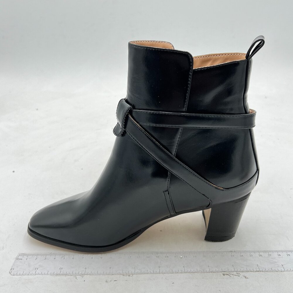 Black Women Block Low Heel Cowgirl Boots Pull on Ankle Bootie with Buckle